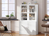 Modern Bookcase with Glass Doors, Display Storage Cabinet with Adjustable Shelves for Living Room, T3398P378013