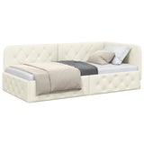 Corner Bed Frame with Headboard Cream 90 x 190 cm Velvet 42016530