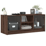 TV Cabinet with Glass Doors Brown Oak 102x37x42 cm 836377