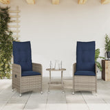 Reclining Garden Chairs 2 pcs with Table Grey Poly Rattan 365694