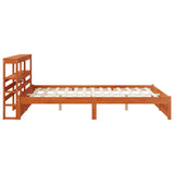 Bed Frame with Headboard with Storage Wax Brown Solid Pine Wood 3423793