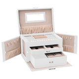 ZNTS Jewellery Box 3-Layer with Mirror Lockable White 26x18x17.5 cm 4103558