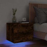 Wall-mounted Bedside Cabinet with LED Lights Smoked Oak 836820