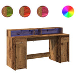 Desk with LED Lights Old Wood 160x55x91 cm Engineered Wood 3309436