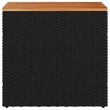 Garden Side Table with Wooden Top Black 58x27.5x55 cm Poly Rattan 365983