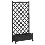 Planter with Trellis and Wheels Black Solid Wood Fir 3207655
