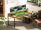 120cm Computer Desk with LED Lights and Power Outlets, Gaming Desk with Monitor Stand, Computer T3398P341428