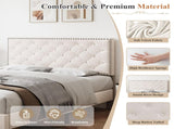 4ft6 Double Upholstered Velvet Bed Frame, with Adjustable Button-Tufted & Riveted Headboard, Velvet N652P179786W