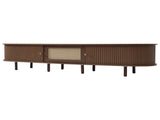 TV Stand with 1 Rattan Drawer and 2 Sliding Doors,Oval TV Cabinet Storage Sideboard with Rounded N605P339346B