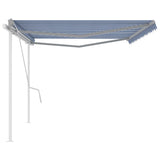 Manual Retractable Awning with Posts 5x3 m Blue and White 3069976