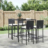 5 Piece Garden Bar Set with Cushions Black Poly Rattan 3203919
