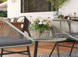 3 Pieces Rattan Bistro Set, Wicker Small Garden Table and Chairs Set with Cushions and Glass Top T3398P324009