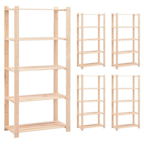 ZNTS 5-Tier Storage Racks 5 pcs 80x38x170 cm Solid Pinewood 250 kg 3051115