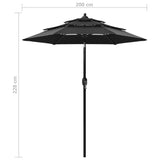 3-Tier Garden Parasol with Aluminium Pole Black 2 m 313858