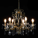 281603 Chandelier with Crystal Beads Golden Round 6 x E14