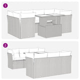 7 Piece Garden Sofa Set with Cushions Grey Poly Rattan Acacia 3326112
