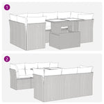 7 Piece Garden Sofa Set with Cushions Brown Poly Rattan Acacia 3326115