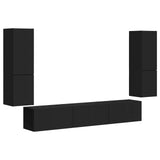 TV Cabinet Set Wall-mounted 4 pcs Black Engineered Wood 3409043