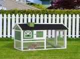 Wooden Rabbit Hutch and Run with Sliding Tray, Ramp, Water-resistant Roof, for 2-4 Rabbits, Green T3398P547948