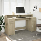 Desk with LED Lights Sonoma Oak 160x55x91 cm Engineered Wood 3309431