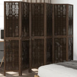 Room Divider 6 Panels Dark Brown Solid Wood Paulownia 358666