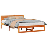 Bed Frame with Headboard Wax Brown 160 x 200 cm Solid Pine Wood 873267