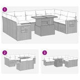 10 Piece Garden Sofa Set with Cushions Grey Poly Rattan Acacia 3327645