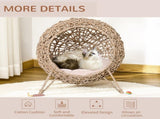 Wicker Cat Bed, Ball-Shaped Rattan Elevated Cat Basket with Three Tripod Legs, Cushion - Natural T3398P349858
