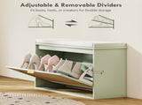 Boho Shoe Bench with Padded Seat and Flip-Drawer - Light Green T3398P377992