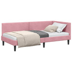 Corner Bed Frame Pink 90 x 190 cm Velvet and Engineered wood 42016219