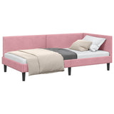 Corner Bed Frame Pink 90 x 190 cm Velvet and Engineered wood 42016219