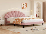 4ft6 Double Upholstered Velvet Bed, with Adjustable Chic Petal Headboard, Velvet Platform Bed N652P169591