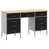 Work Cabinet with Drawer 3 pcs Black Engineered Wood and Steel 3321376