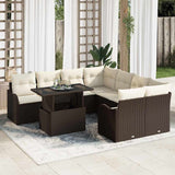 Garden Sofa Set with Cushion Manual 9 pcs Brown Poly Rattan 3357171