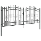 Fence Gate with Spear Top with Lock Grey 305 x 125 cm Steel 42009044