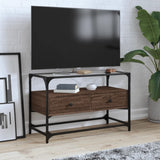 TV Cabinet with Glass Top Brown Oak 80x35x51 cm Engineered Wood 846063
