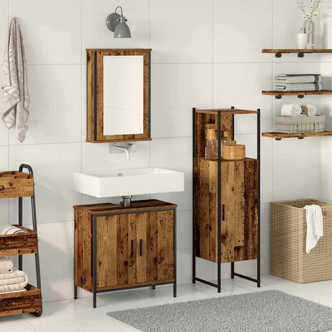 Bathroom Furniture Set with Door 3 pcs Brown 33 x 33 x 120.5 cm 3332552