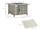 Outdoor PE Rattan Gas Fire Pit Table, Patio Square Propane Heater with Rain Cover, Glass Windscreen, T3398P328393