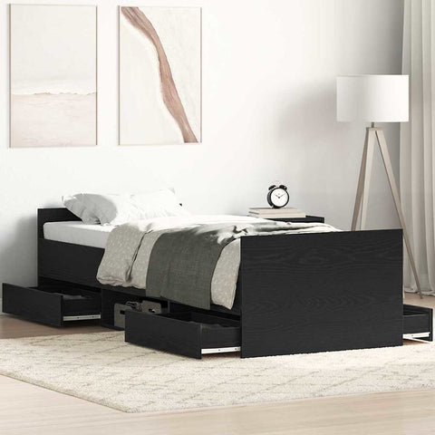 Bed Frame with Headboard Black oak 75 x 190 cm Engineered wood 3329308