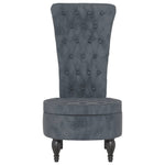 High Back Chair Dark Grey Velvet Button Design 352465