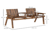 2-Seater Garden Bench with Table & Parasol Hole, Antique Loveseat for Porch, Patio, Carbonised T3398P320095