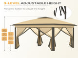 3.3 x 3.3m Pop Up Gazebo, Double Roof Foldable Canopy Tent with Zipped Mesh Sidewalls, Height T3398P318790