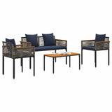 Outdoor Furniture Set Grey and Navy Blue Poly Rattan 42025229