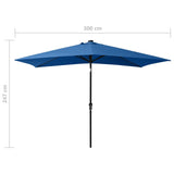 ZNTS Garden Parasol with LEDs and Steel Pole Azure Blue 2x3 m 313793