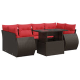 7 Piece Garden Sofa Set with Cushions Brown Poly Rattan Acacia 3326595