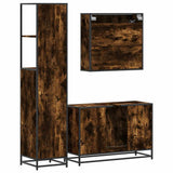 3 Piece Bathroom Furniture Set Smoked Oak Engineered Wood 3301132