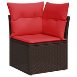 7 Piece Garden Sofa Set with Cushions Brown Poly Rattan Acacia 3326515