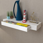 ZNTS White MDF Floating Wall Display Shelf 1 Drawer Book/DVD Storage 242188