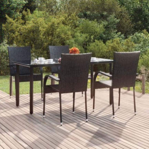 ZNTS 5 Piece Garden Dining Set Black Poly Rattan 3156656