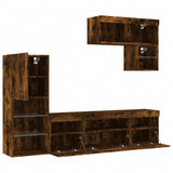 6 Piece TV Wall Units with LED Smoked Oak Engineered Wood 3216736